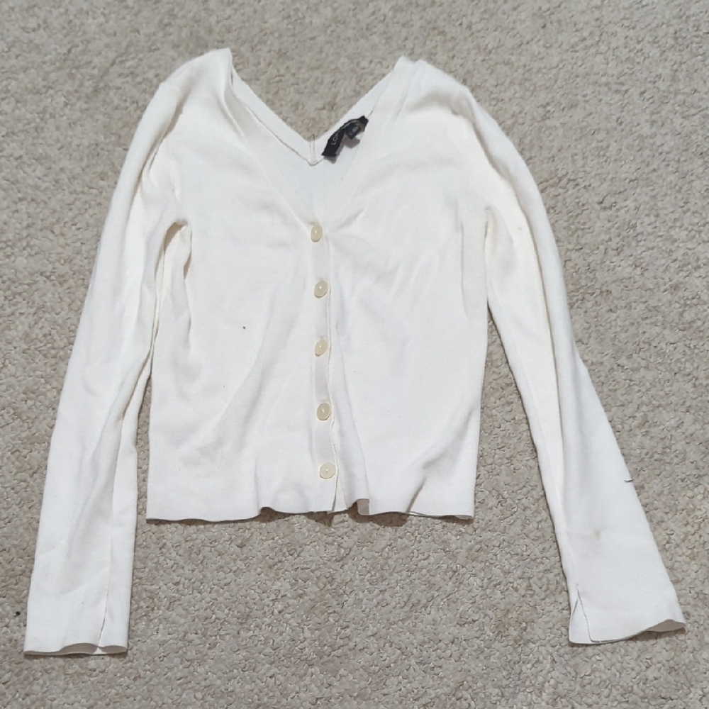 LOFT White V-Neck Button-Front Women's Cardigan